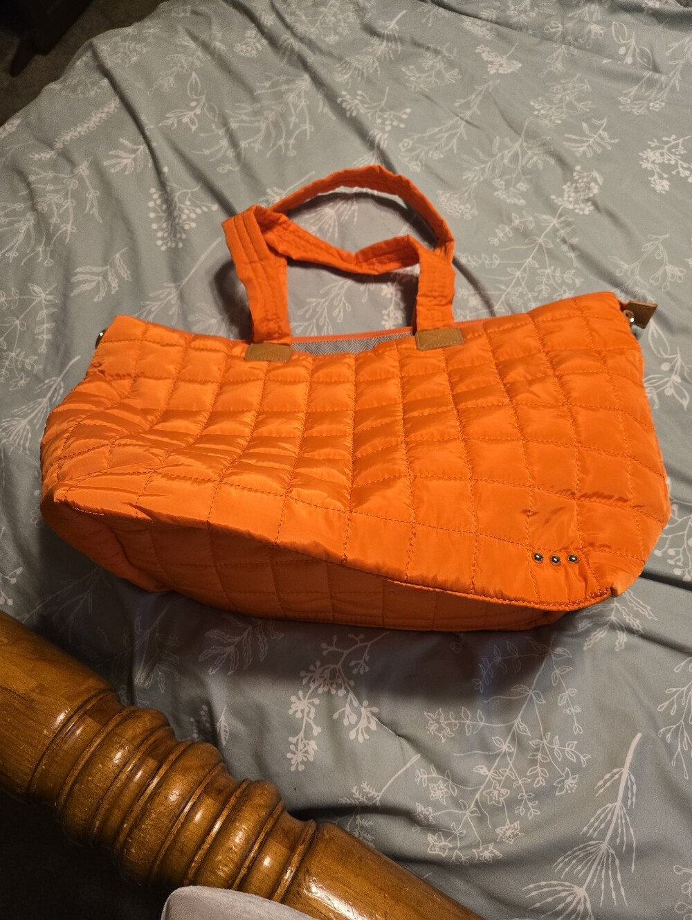 Pretty Simple Quilted Orange Tote Bag With Strap To Fit Over Luggage Handle.